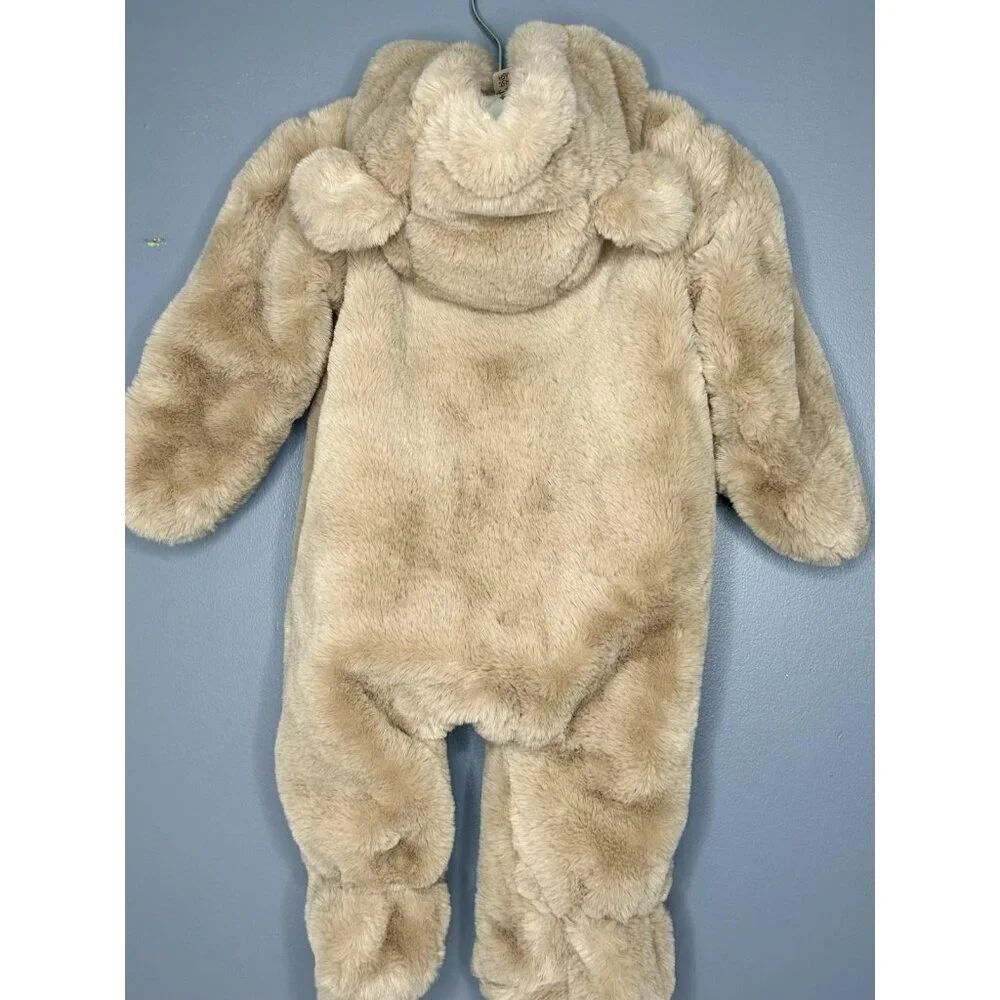 First Wish Snowsuit Baby 3-6 Months Tan Faux Fur Hood Ears Footed‎ Lined SO SOFT